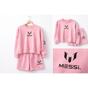 MESSI 2PC Pink Sweatshirt Shorts Set Medium Logo Athleisure Lounge